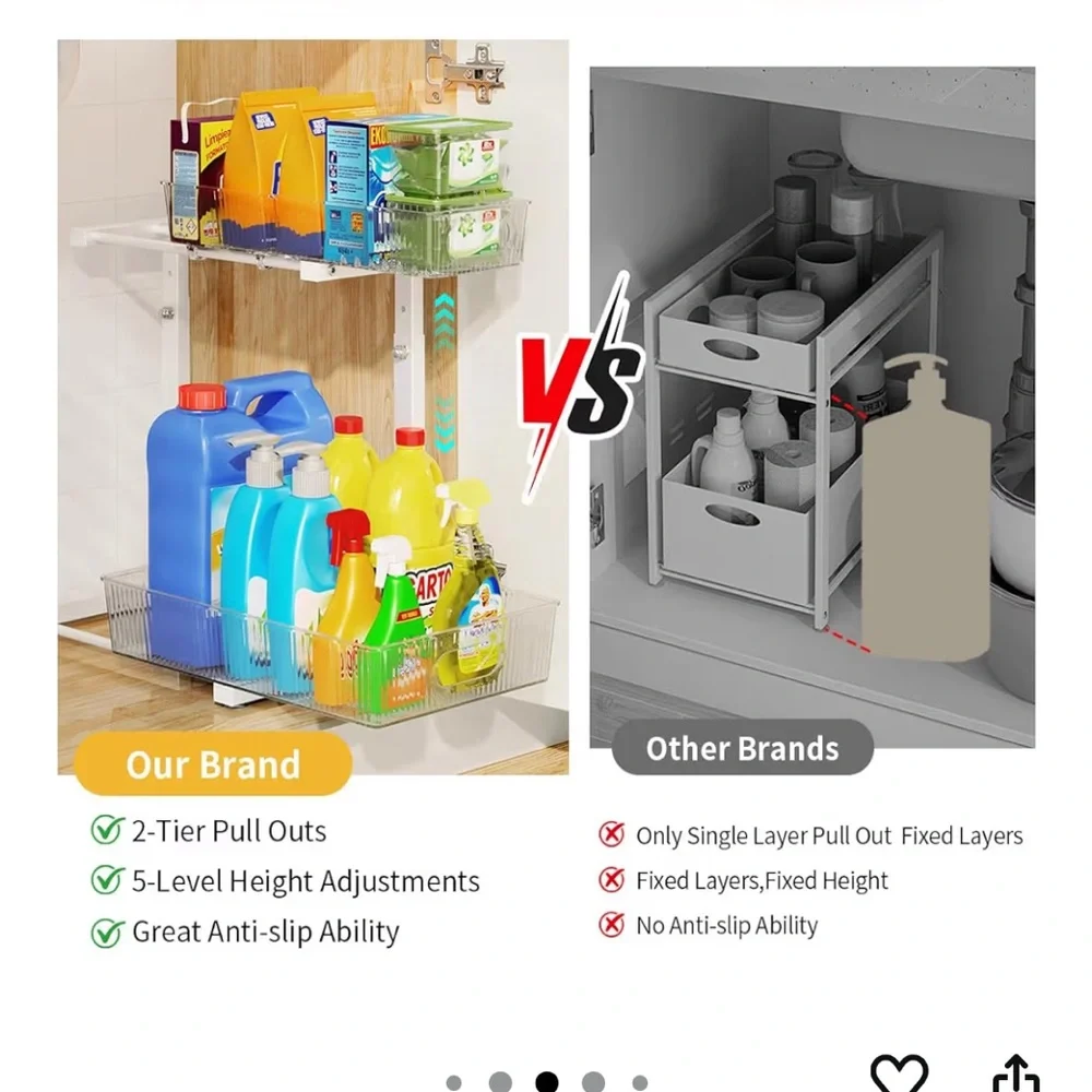 Under Sink Organizer Bathroom, Under Cabinet Organizer with AdjHeight 013